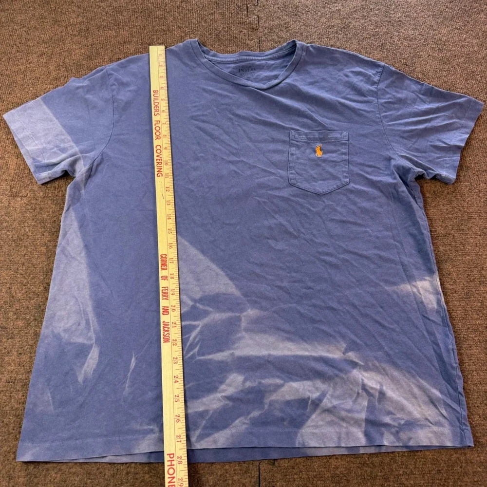 fade Polo Ralph Lauren Mens Blue Sun Faded Pocket T-Shirt Orange Pony Logo Large